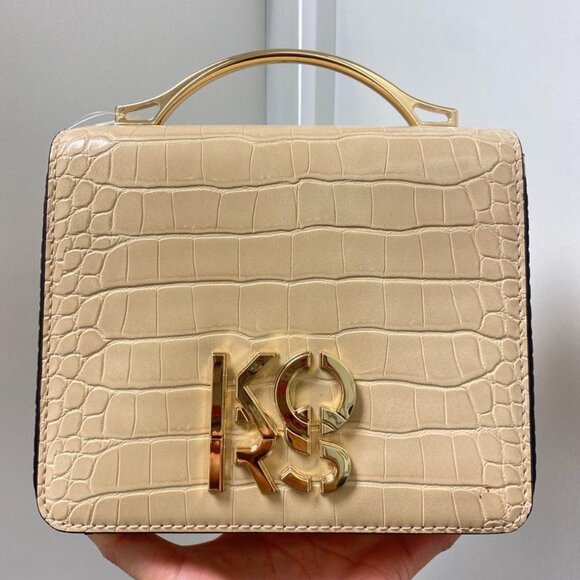 Michael Kors 35T1GKSF5E Kors Small Crocodile Embossed Flap Shoulder Bag in Buff - Picture 1 of 10